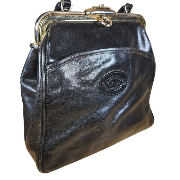 Vintage Oroton Australian Genuine Cowhide Leather Top Handle Bag Black Purse - Picture 5 of 14